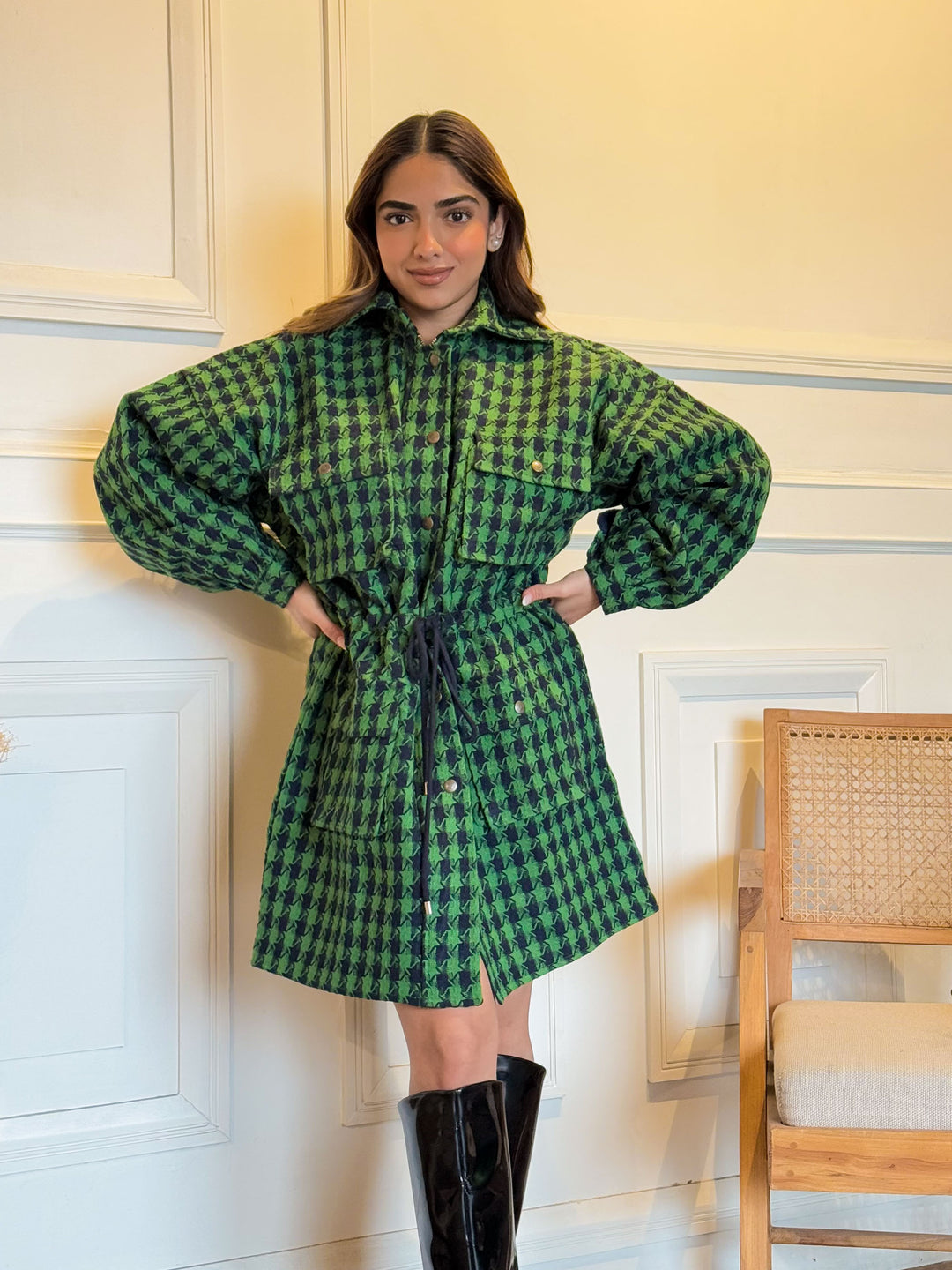 Emerald Forest Oversized Tweed Shacket Dress