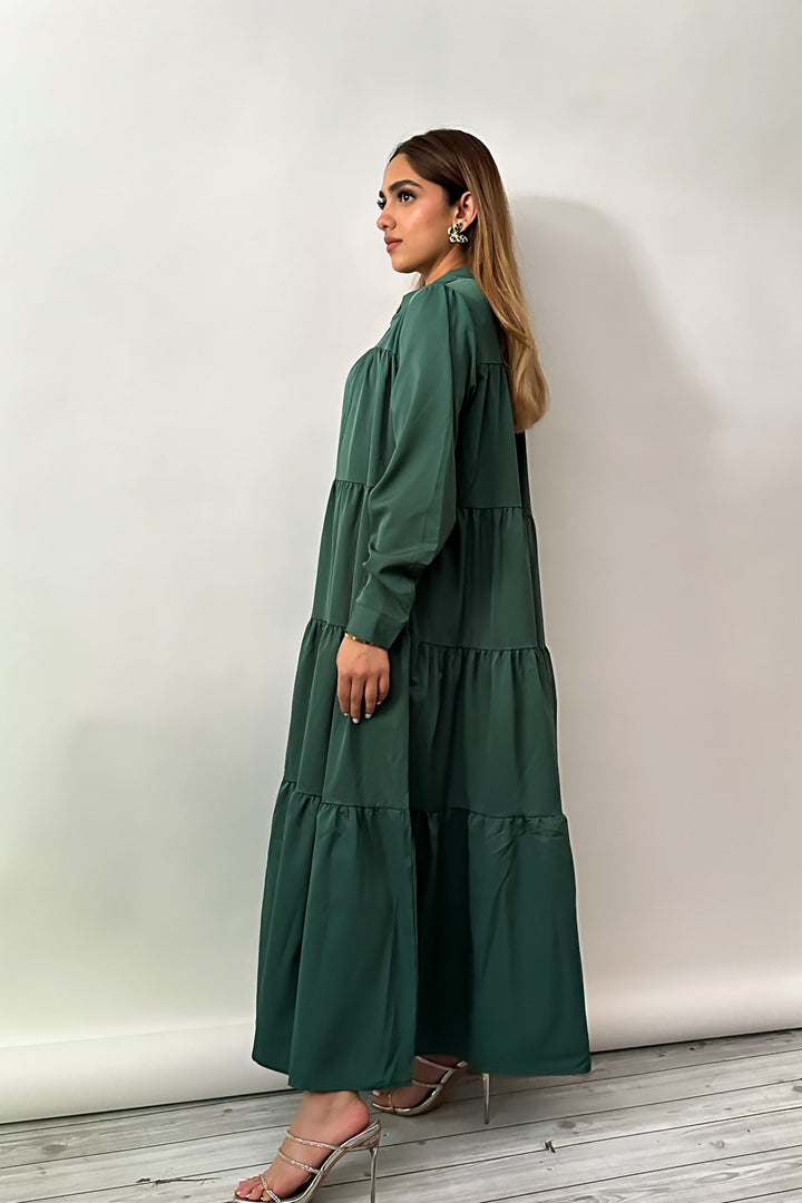 Pine Green Tiered Dress