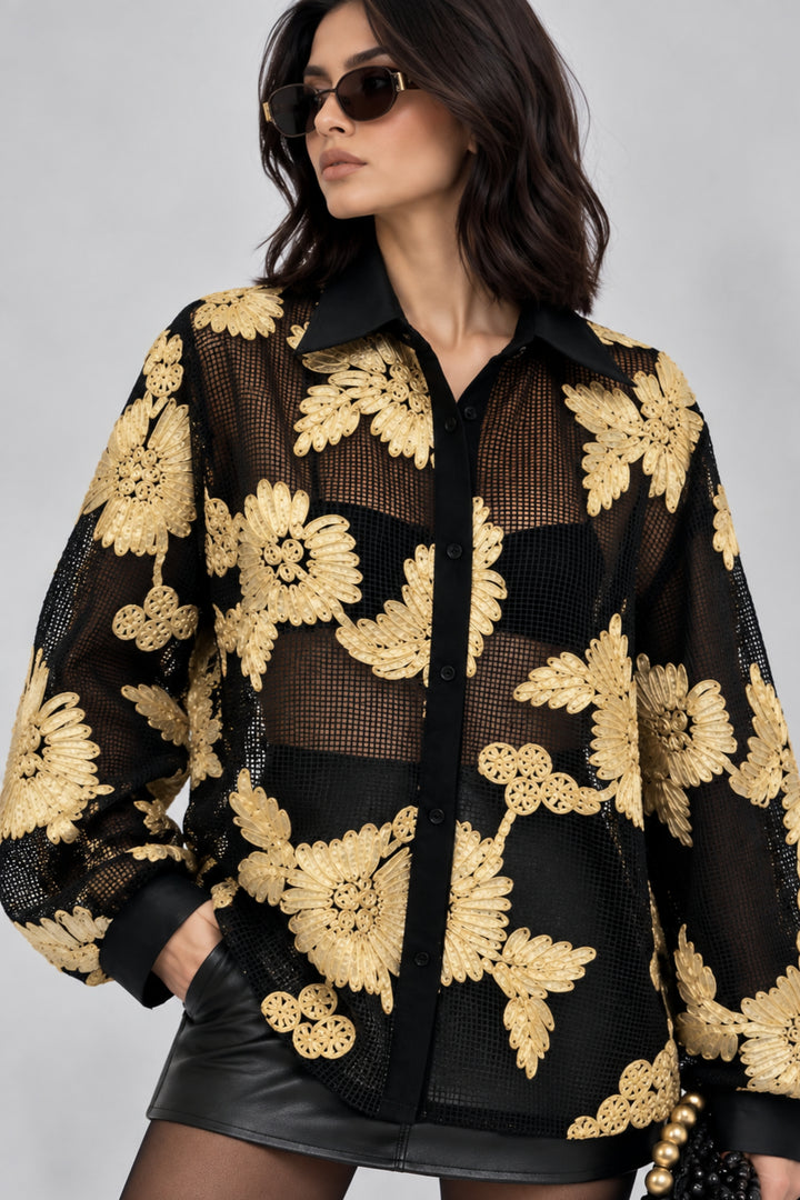 embroidered sheer shirt for women