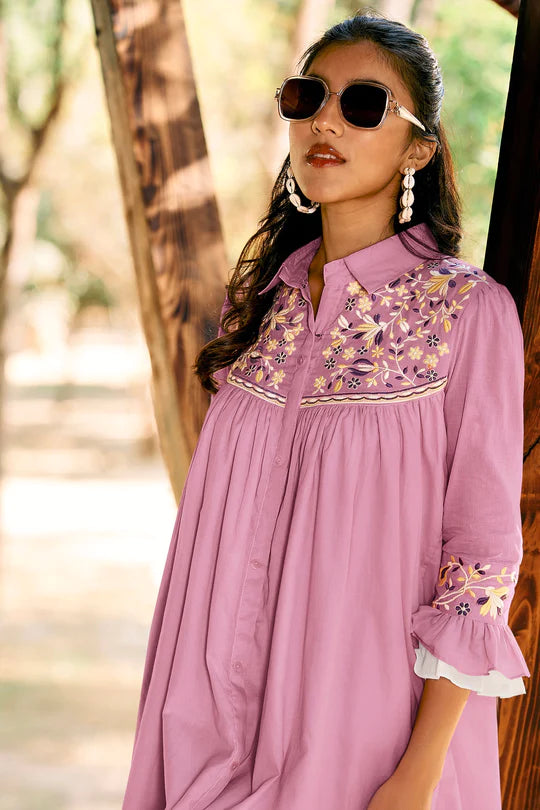 Pink Layered Cotton Dress for women