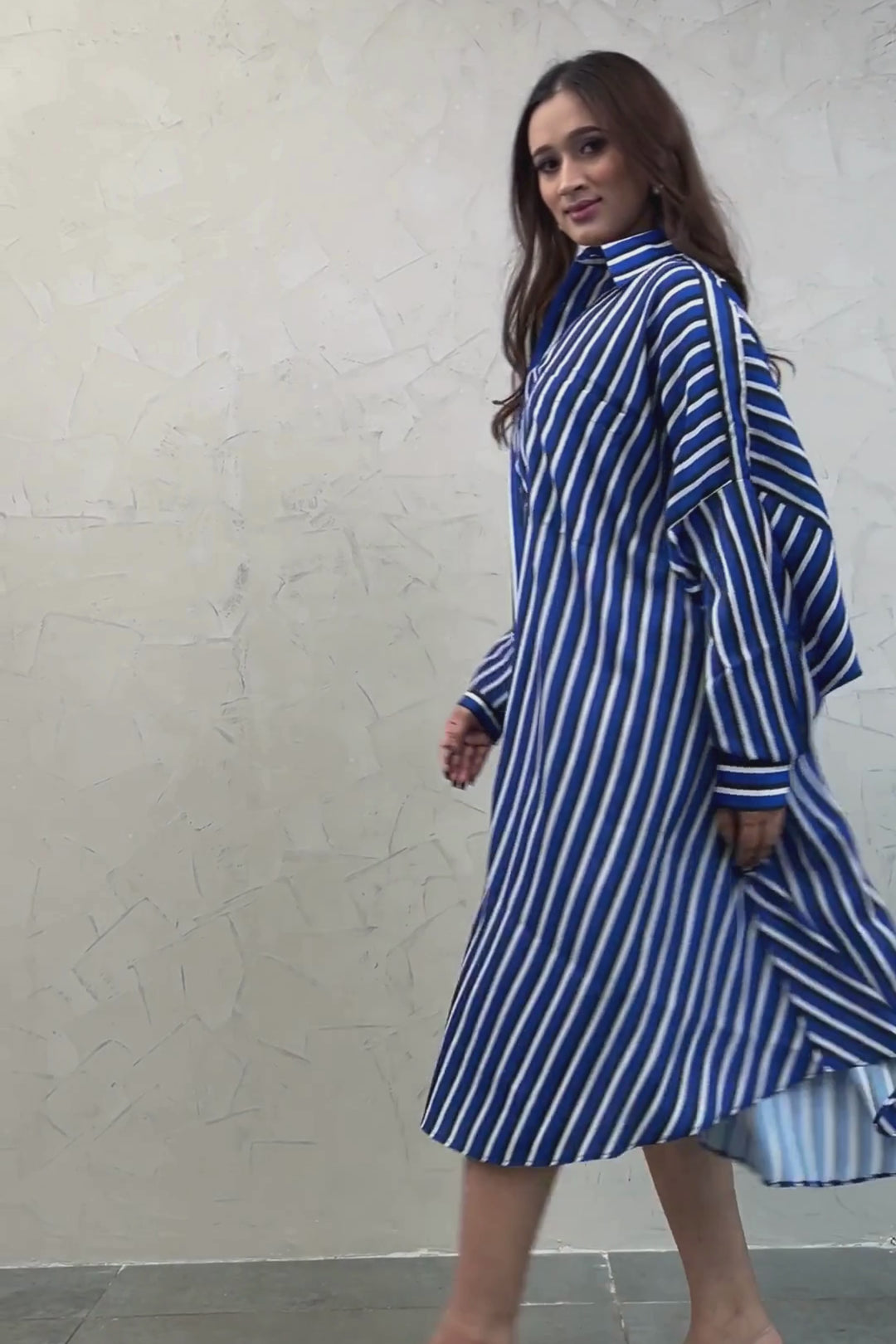 Elegant blue striped dress