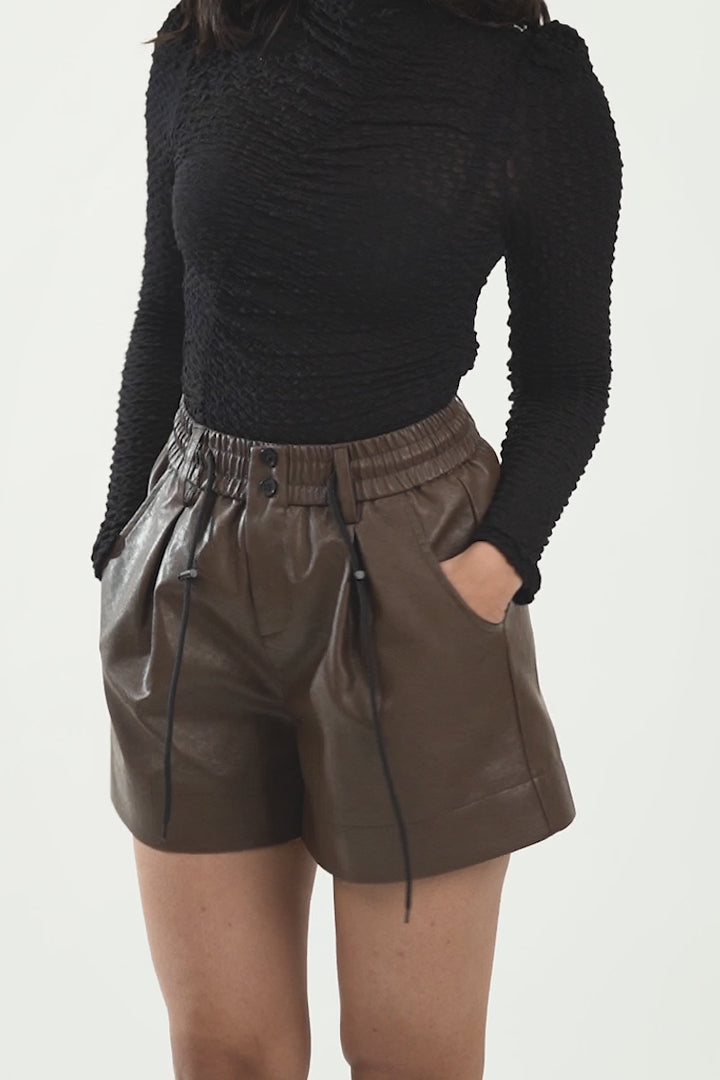 Chocolate Brown Faux Leather Shorts