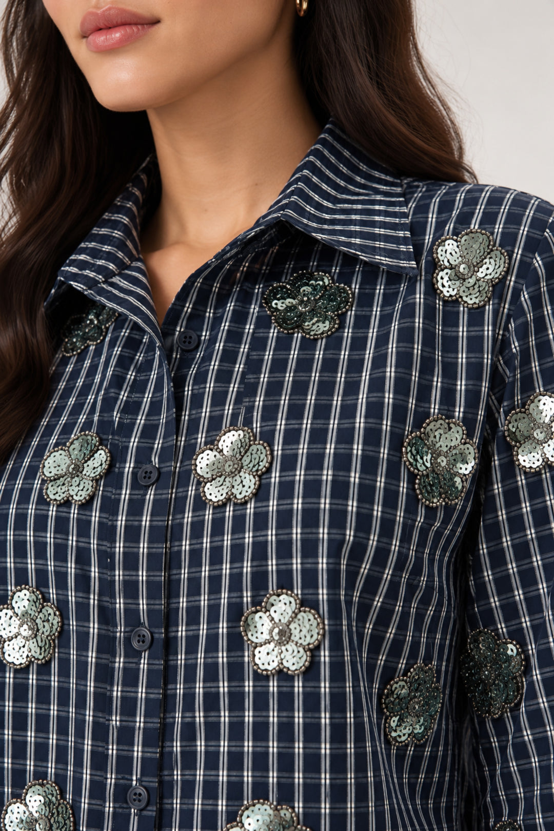 Women’s embellished check shirt