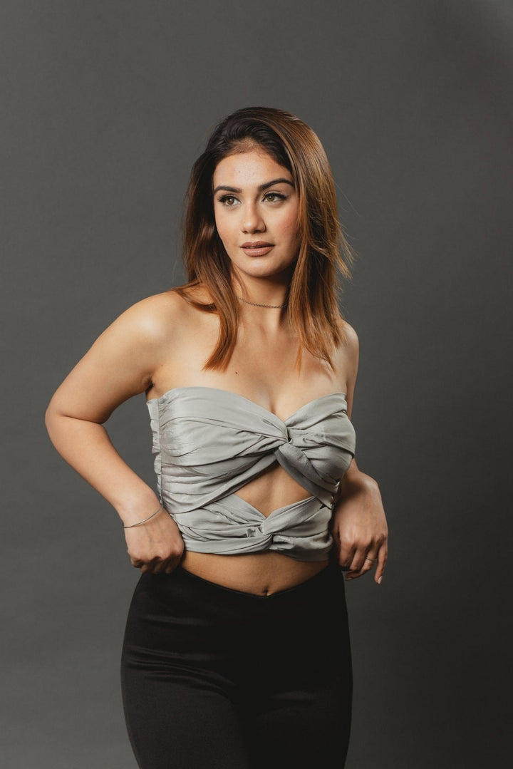Butterfly Knot Tube Top In Grey Nolabels.in