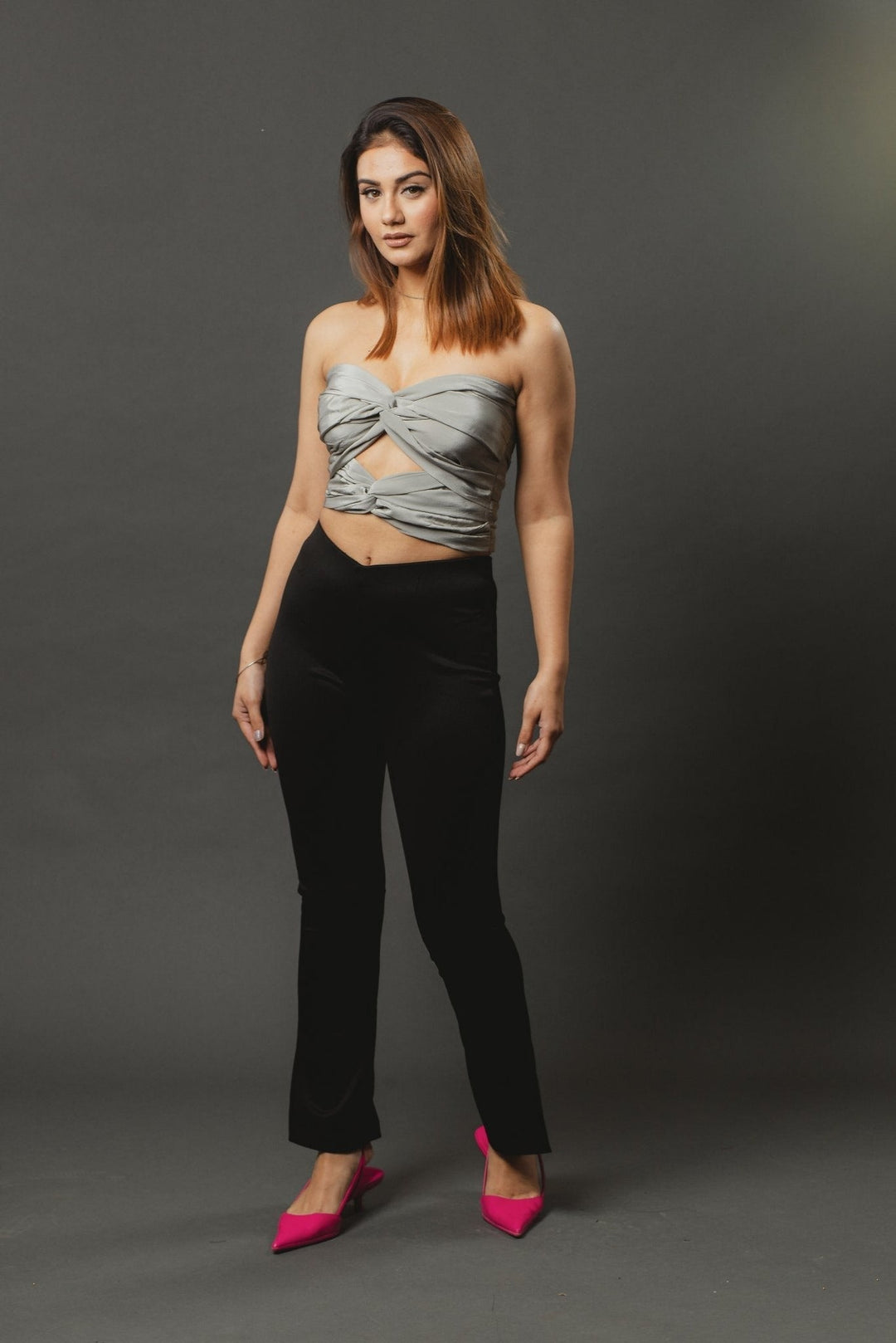 Butterfly Knot Tube Top In Grey Nolabels.in