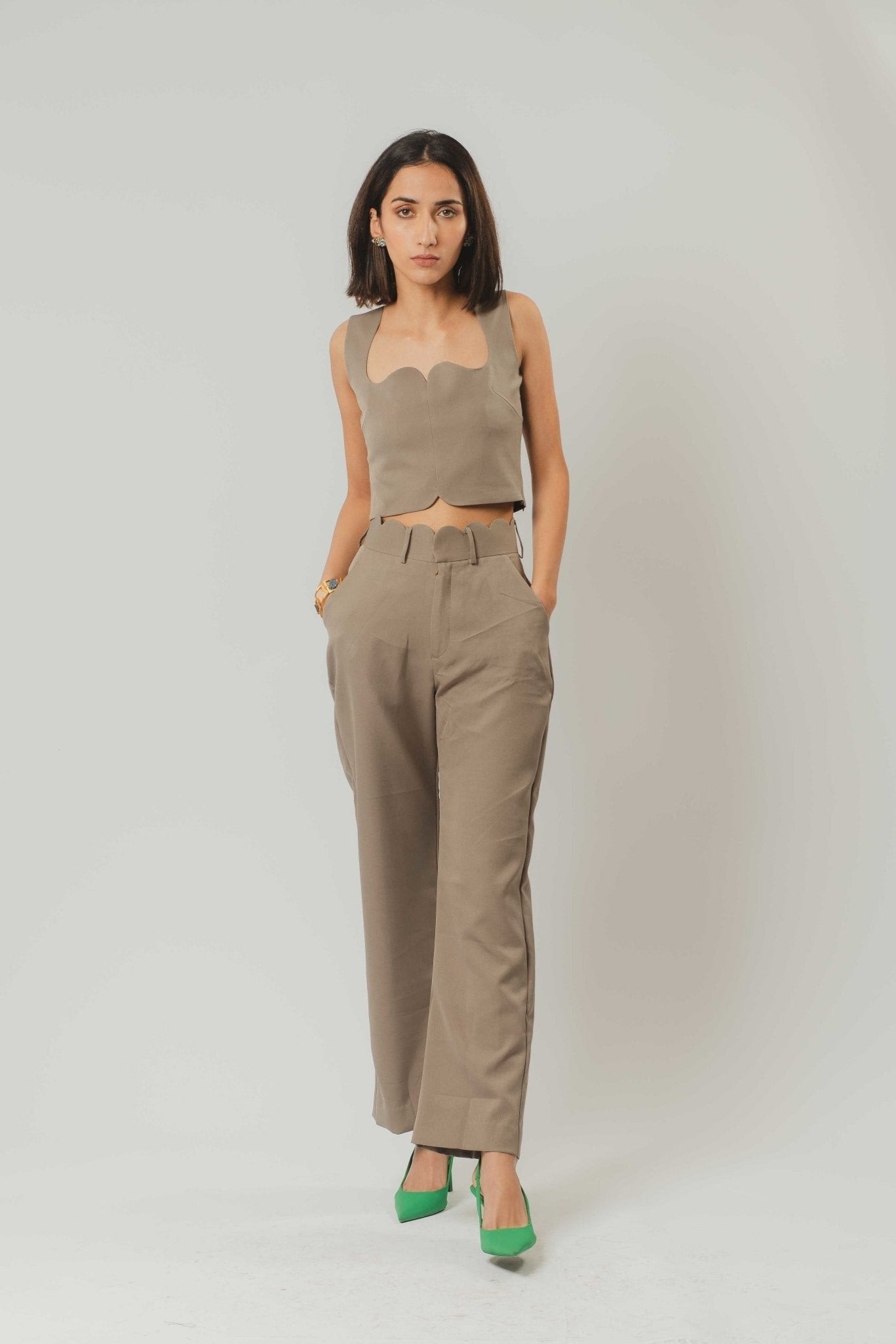 Butter Yellow Appliqué Embroidered Cropped Top With Trousers  Jasmine Bains