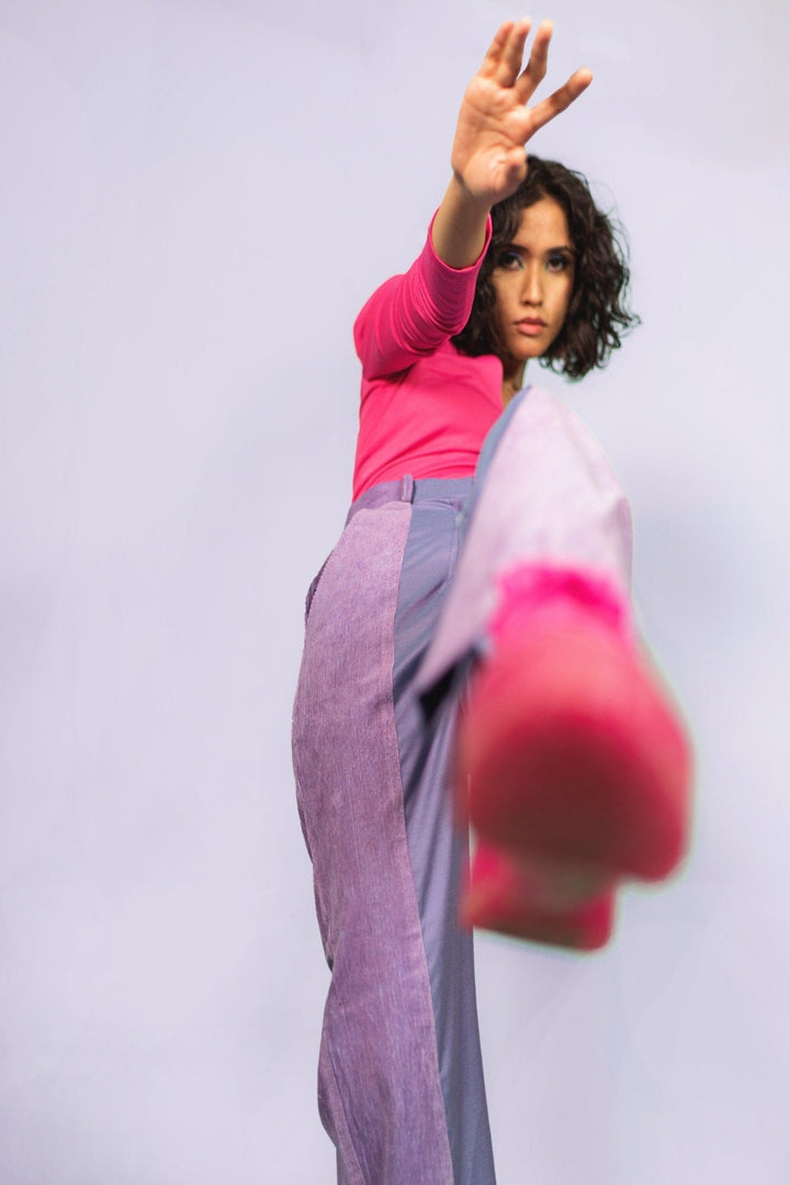Corduroy Patchwork Pants in Deep Lilac Nolabels.in