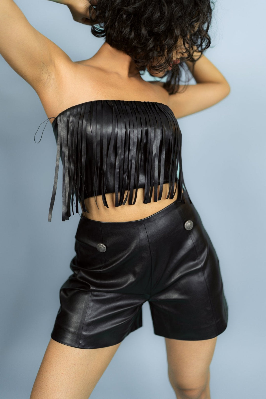 Faux Leather Fringe Top Nolabels.in