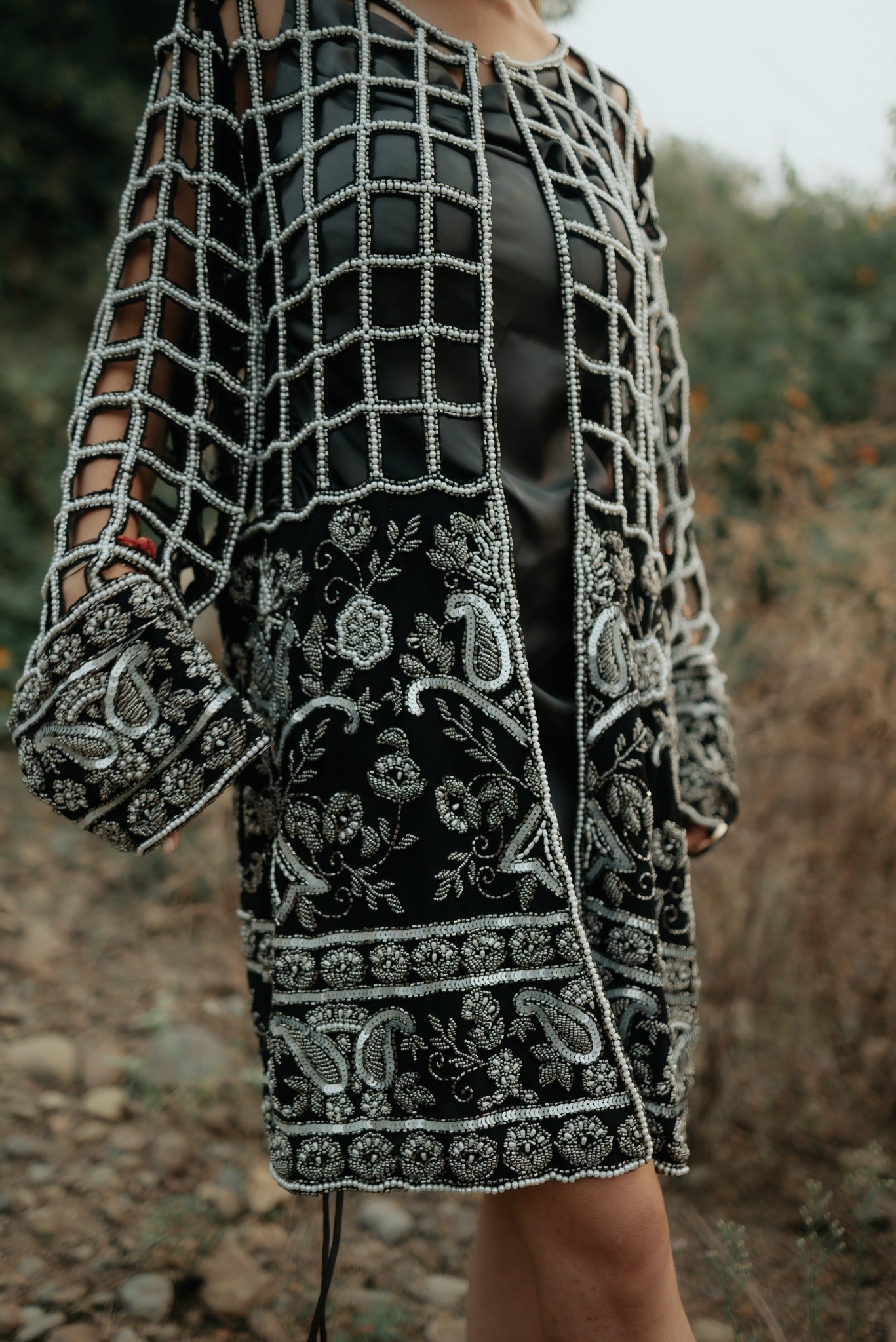 Hand-Embroidered Cutwork Jacket with Beads & Sequin – Nolabels
