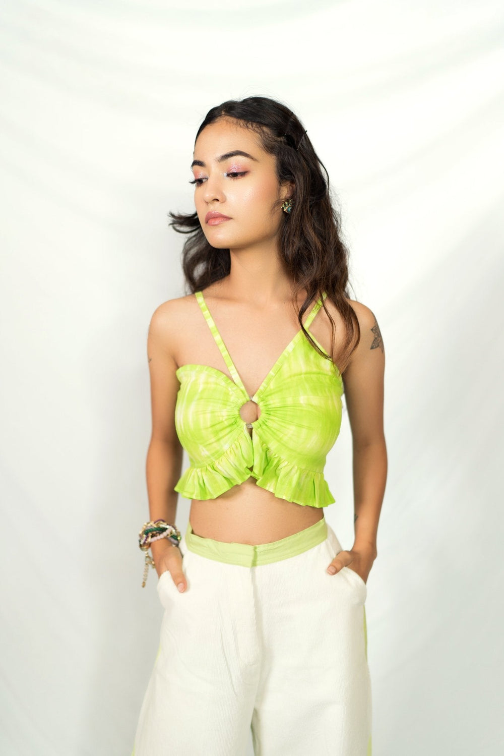 Hand Dyed Neon Green Cami Top Nolabels.in