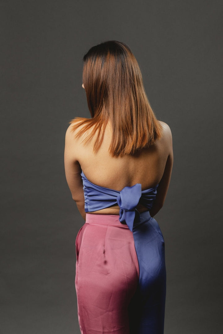 Blue satin crop top with tie-up back