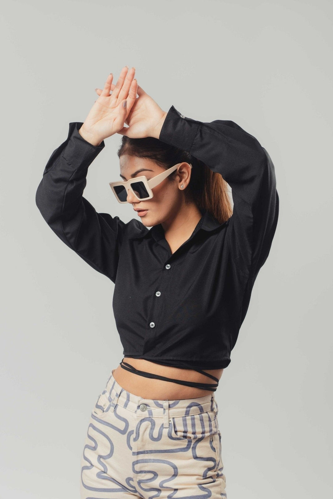 Midriff Tie Cropped Shirt Nolabels.in