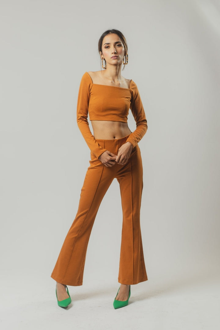 Mustard ribbed two-piece outfit for women