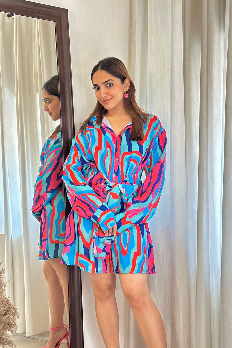 Multicolored Printed Wave dress Nolabels.in