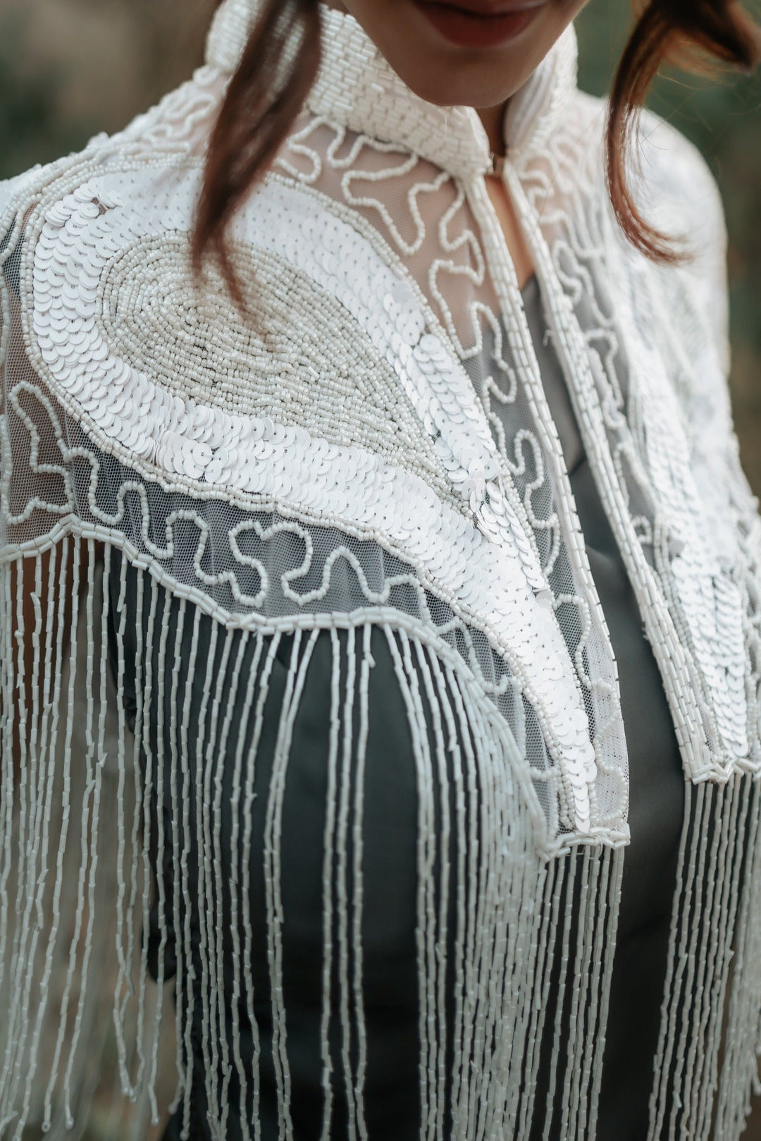 Paisley Hand Embellished Cape with Minimal Motifs Nolabels.in