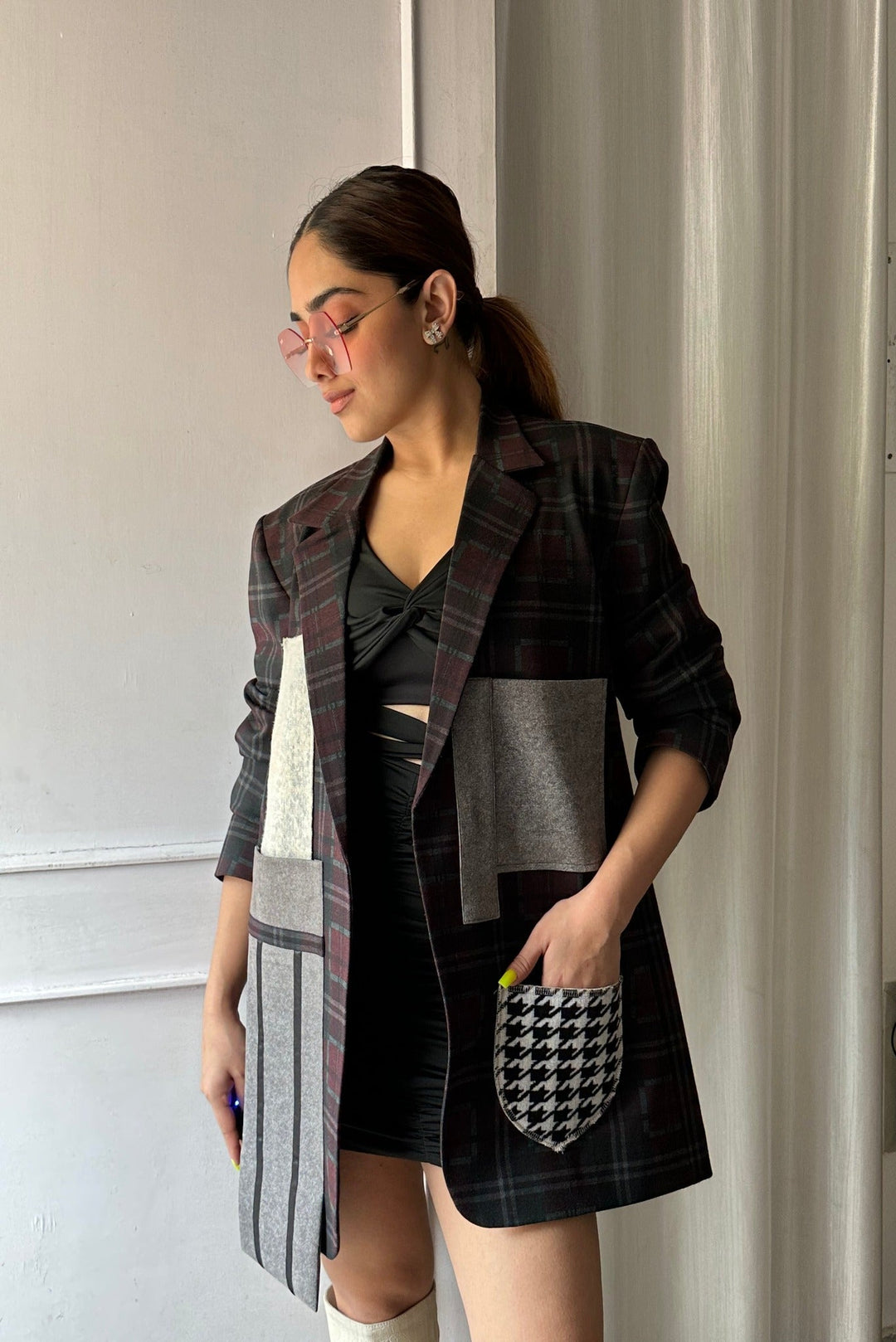 Plaid Checked Patchwork Jacket Nolabels.in