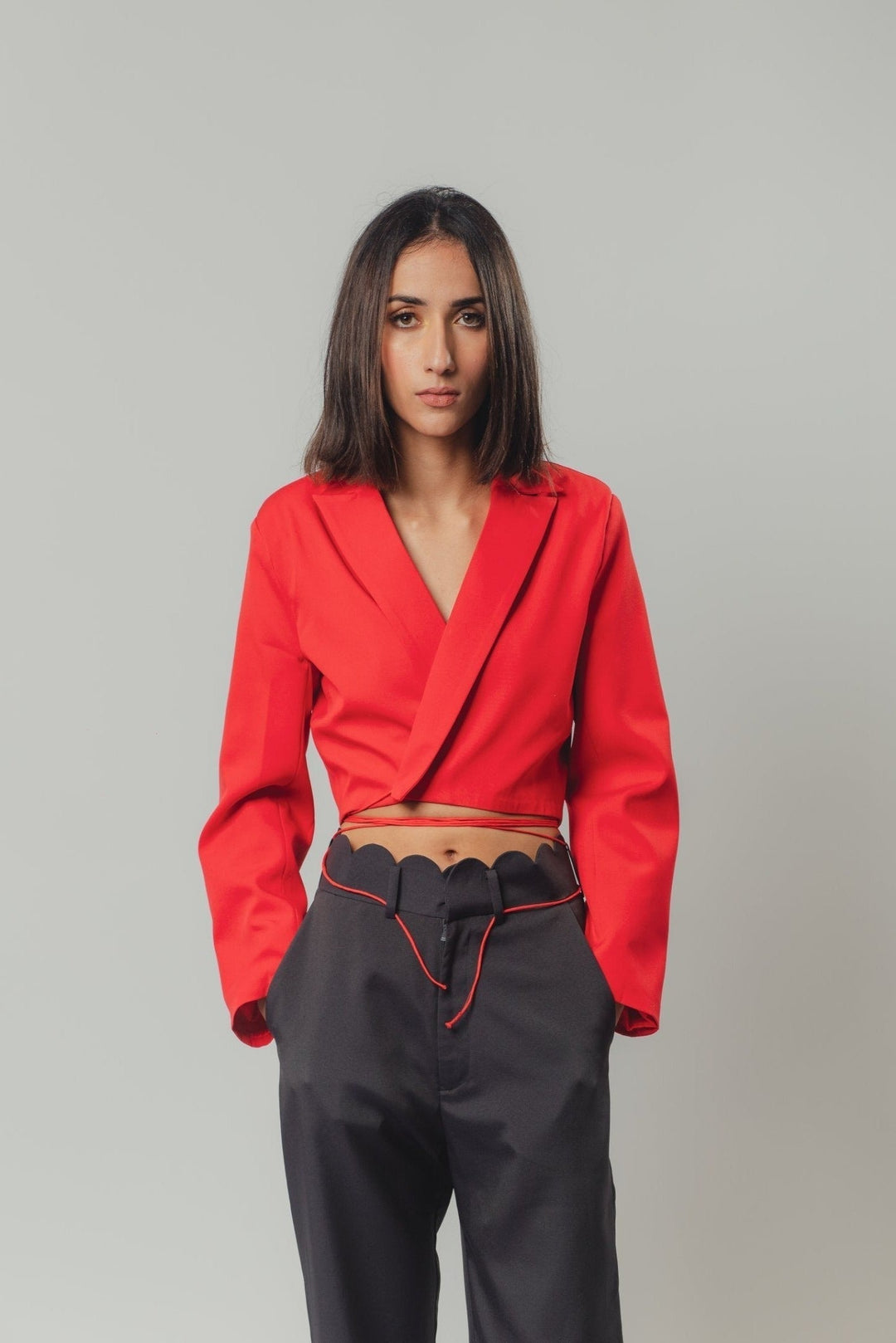 Strings Attached Cropped Blazer in Red Nolabels.in