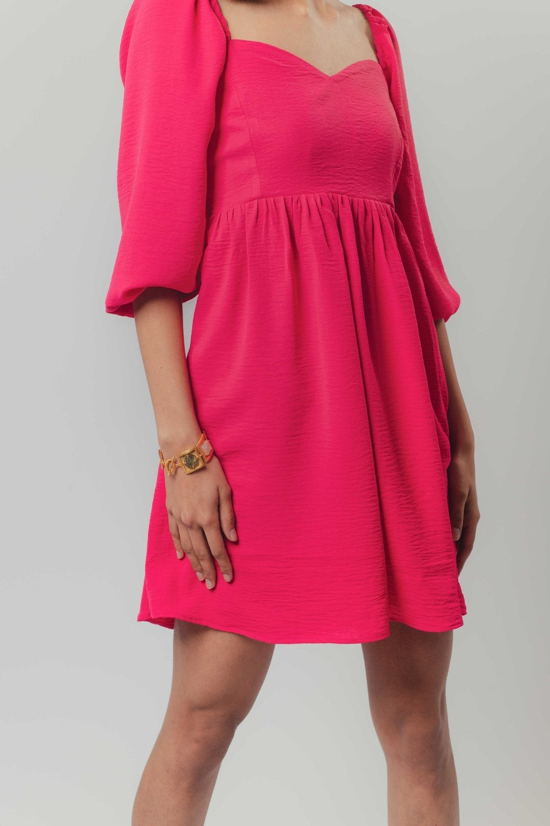 Sweet Hearted Ruched Dress in Hot Pink Nolabels.in