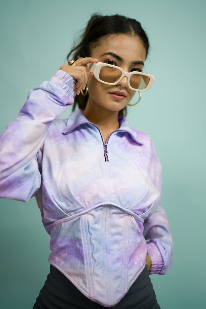 Zipper-front lilac tie-dye hoodie by NoLabels